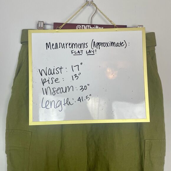 Loft Belted Drapey Cargo Linen Blend Pants Olive Green Womens Size 10 Workwear - Picture 14 of 14